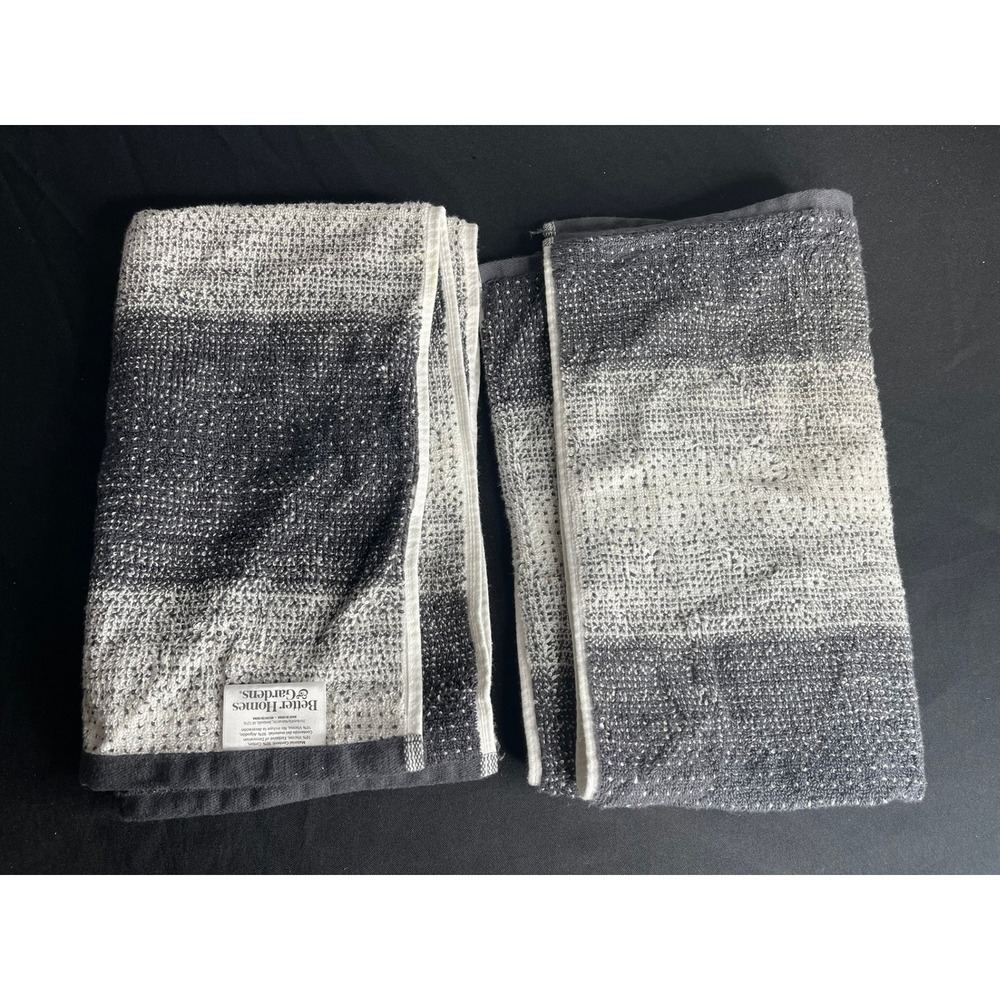 Better Homes & Gardens Gray White Striped Hand Towels Set of 2 Cotton Blend